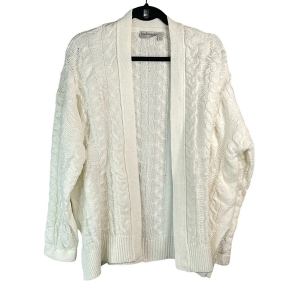 RAG SUPPLY Cable Knit Open Cardigan Sweater Ivory Fringe Knit Cotton Blend M - Picture 2 of 12